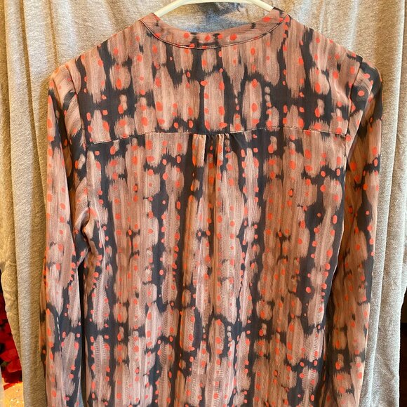 I ❤ Ronson patterned button down semi sheer long sleeve blouse XS - Picture 3 of 8
